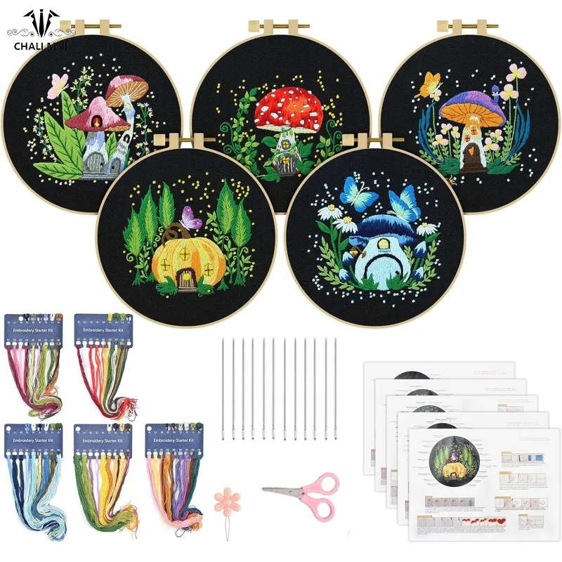 CHALI 5 Sets Embroidery Kit For Beginners Art Craft Handy Sewing
